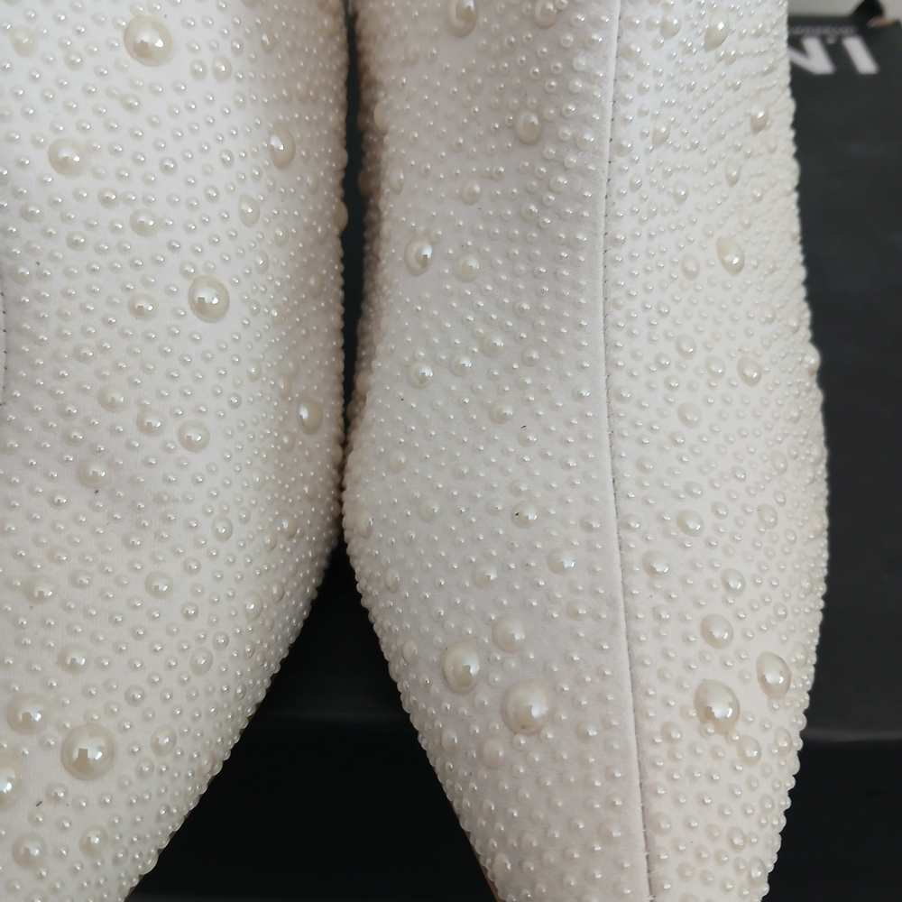 INC International Concepts White Pearl-Embellished Ankle Boots Sz 12 4in Height - Picture 3 of 11